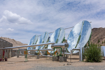 Big Solar Water Boilers in modern experimental school in Leh, Ladakh, India. Alternative energy conсept