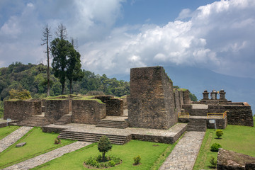 Fototapeta na wymiar Ruins of Rabdentse Palace near Pelling, Sikkim state in India. Rabdentse was the second capital of the former kingdom of Sikkim.