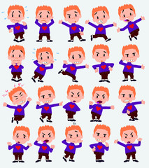Cartoon character with a heart pullover. Set with different postures, attitudes and poses, always in negative attitude, doing different activities in vector vector illustrations.