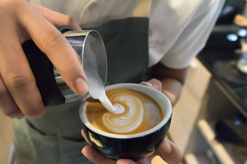 how to make latte art by barista focus in milk and coffee