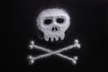 Sugar in the form of a skull and bones. Concept that sugar and sweets are dangerous or cocaine and...