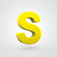 Plastic yellow letter S uppercase isolated on white background.