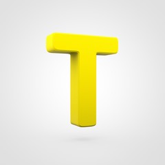 Plastic yellow letter T uppercase isolated on white background.