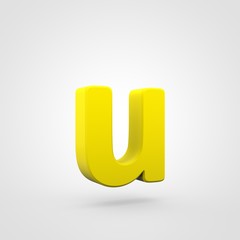 Plastic yellow letter U lowercase isolated on white background.