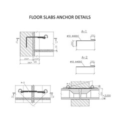 Floor slabs anchor details, construction industry vector 