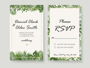 Wedding Invitation, rsvp modern card Design. Vector natural, botanical, elegant template.