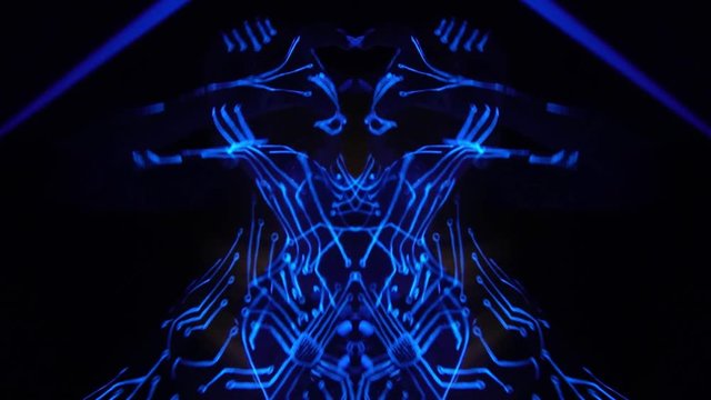 Chaotic psychedelic movement of lines in uf light under strange music