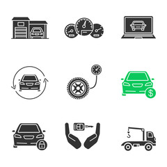 Auto workshop glyph icons set