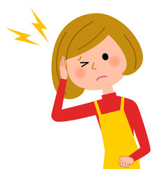 エプロンの女性　頭痛