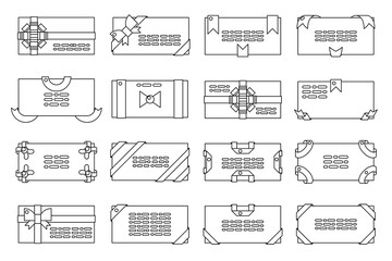 lineart letter envelope set greeting card paper gift bows ribbons flat design abstract vector illustration