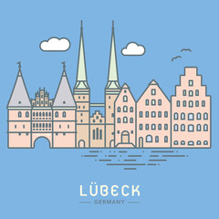 Lübeck cityscape flat vector illustration