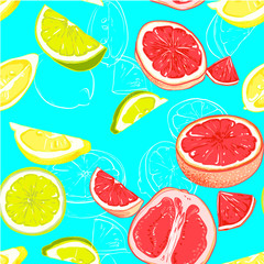 Blue seamless pattern with citrus slices.
