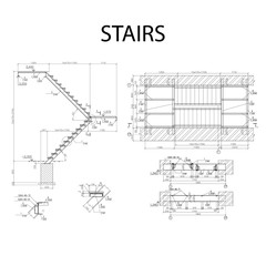 Detailed architectural plan of stairs, construction industry vector 