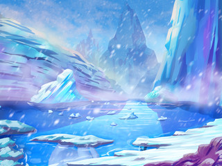 North Polar Snow land with Fantastic, Realistic and Futuristic Style. Video Game's Digital CG Artwork, Concept Illustration, Realistic Cartoon Style Scene Design
