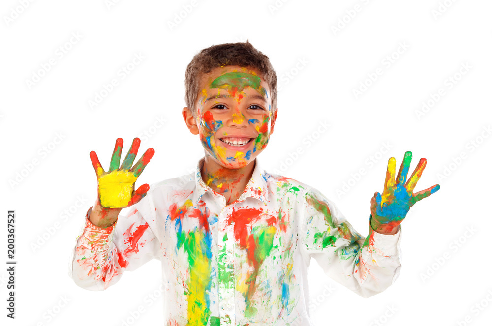 Canvas Prints funny boy with hands and face full of paint