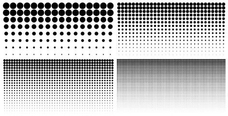 Set of vertical gradient halftone dots backgrounds, horizontal templates using halftone dots pattern. Vector illustration - obrazy, fototapety, plakaty