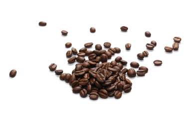 Naklejka premium Pile coffee beans isolated on white background and texture