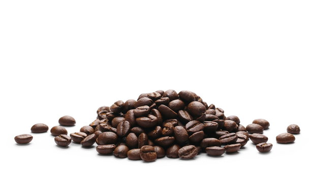 Fototapeta Pile coffee beans isolated on white background and texture