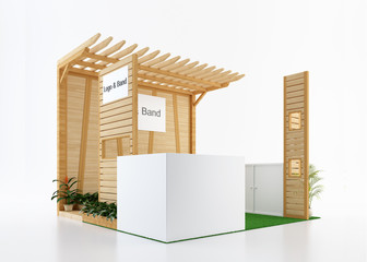 Empty and blank wood exhibition booth from side view. 3d rendering
