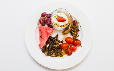Flat Lay Top View Breakfast Brunch mixed plate at Spring Festival picnic event