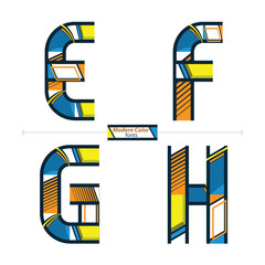 Alphabet modern color style in a set EFGH
