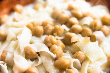 Lagane e ceci, dish of italian pasta with chickpeas, typical Italian Food