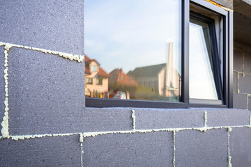 Graphite styrofoam insolation on the new house under construction