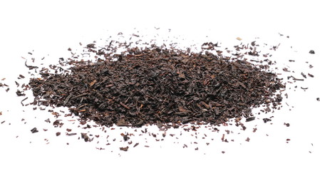 Black tea leaves isolated on white background