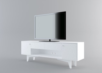 Display with black screen on mobile stand side view with clipping path. 3D rendering
