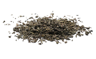 Green tea leaves isolated on white background