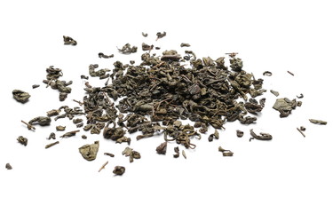 Green tea leaves isolated on white background