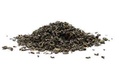 Green tea leaves isolated on white background