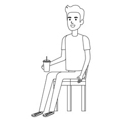 young man sitting in chair with soda vector illustration design