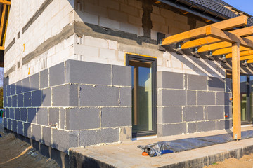 Graphite styrofoam insolation on the new house under construction