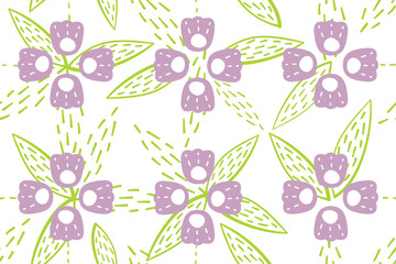 seamless pattern with bluebell, campanula naive style. Flowers stylized on white background