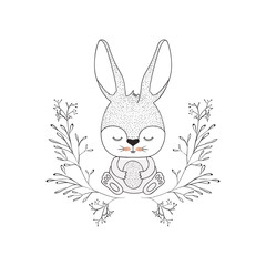 cute rabbit with egg and wreath easter celebration