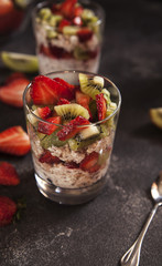 oat flakes, wheat flakes, cereal, strawberries, healthy breakfast, muesli and strawberries, diet, proper nutrition,