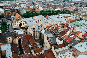Fototapeta na wymiar Panorama of the Lvov city from height. Ukraine