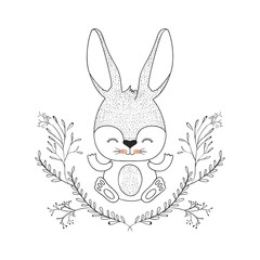 cute rabbit with egg and wreath easter celebration