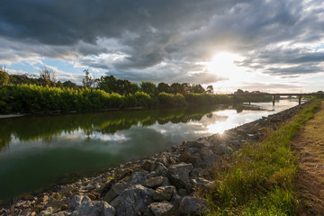 On the banks of the river Manawatu at sunset © CeeVision