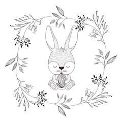 cute rabbit with egg and wreath easter celebration