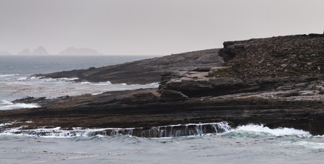 The rocky coast of the West Falklands