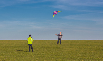 The family flies a kite