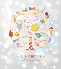 Card with summer doodle sketch elements