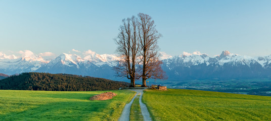 Obraz premium Frühling im Emmental mit Blick auf die Voralpen