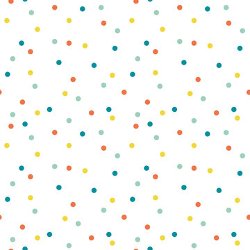Abstract seamless pattern background with dots and circles. Colorful rounds on white background. Confetti.