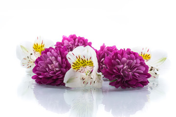 bouquet of beautiful chrysanthemums and lysianthus