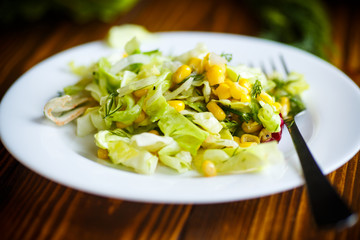 fresh salad of young cabbage with sweet corn