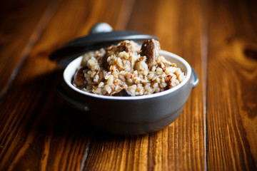 Boiled buckwheat with fried mushrooms