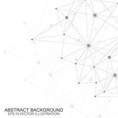 Abstract polygonal background with connected lines and dots. Minimalistic geometric pattern. Molecule structure and communication. Graphic plexus background. Science, medicine, technology concept.